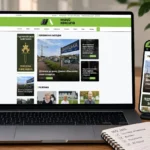 Адаптивний дизайн новинного сайту на ноутбуці та смартфоні з зеленим логотипом